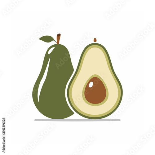 Flat design avocado and half with pit illustration