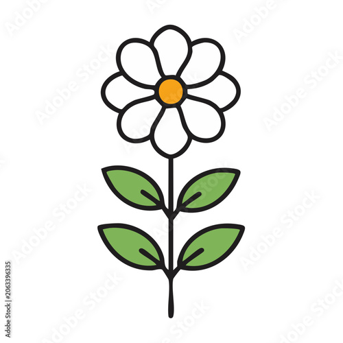 Flat design daisy flower icon with leaves