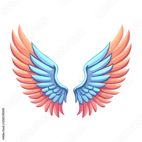 Colorful Cartoon Angel Wings with Feathers