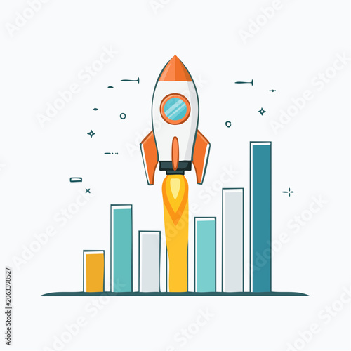 Rocket Launching Over Bar Chart