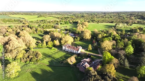 Mottisfont House and Garden from a drone, Hampshire, England, Europe