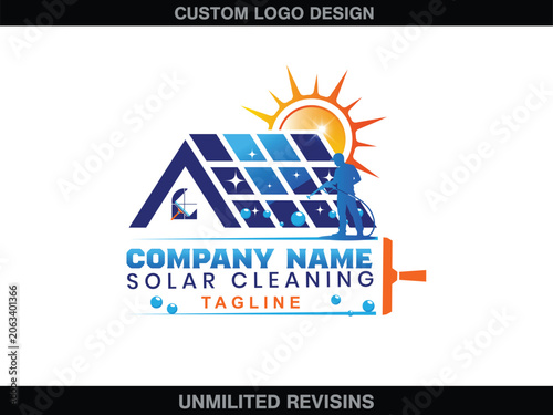  Illustration Vector Logo for Solar Panels cleaning Logo Design 