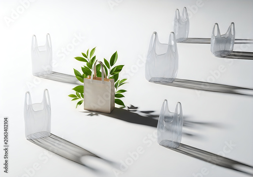 Plastic bag free day concept reusable tote transparent plastic bags