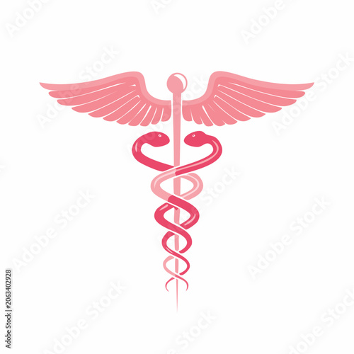 Pink Caduceus Symbol with Wings and Snakes