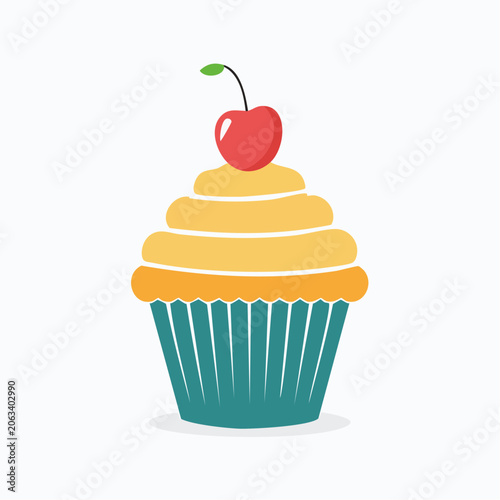 Stylized Cupcake with Cherry Topping