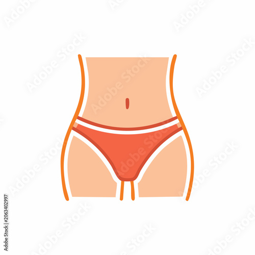 Stylized illustration of a woman's torso and hips in red underwear