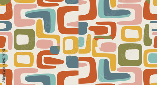 Tableau sur toile A colorful abstract pattern of various shapes and lines creates a lively graphic design