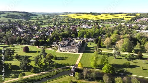 Wilton House from a drone, Wilton, River Nadder, Salisbury, Wiltshire, England, Europe