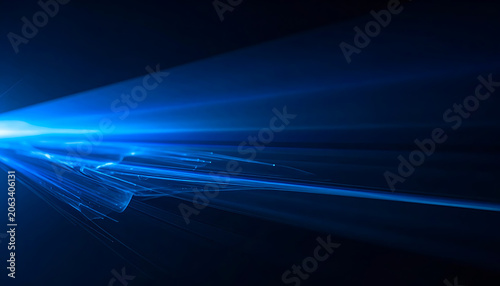 Abstract blue light rays with digital dots, streaming network connectivity, data flow background