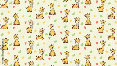 Photography Cute giraffes sit and stand across a soft beige backdrop