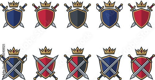 Photos Royal Shield and Sword Crest Collection Set with Crowned Heraldic Emblems, Medie