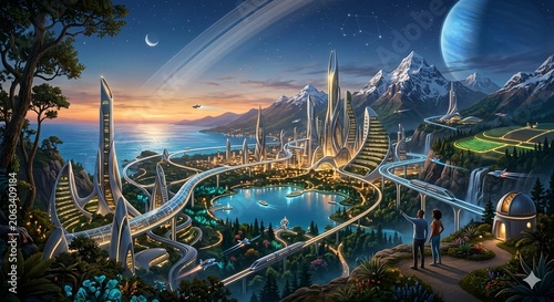 fantasy landscape with moon