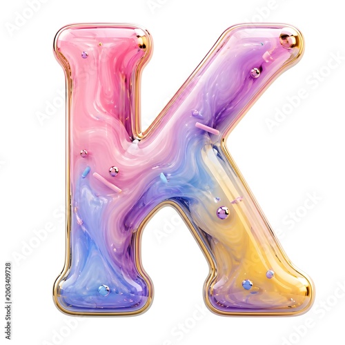 3D Pastel Rainbow Marble Letter K with Sweet Candy Sprinkles Typography