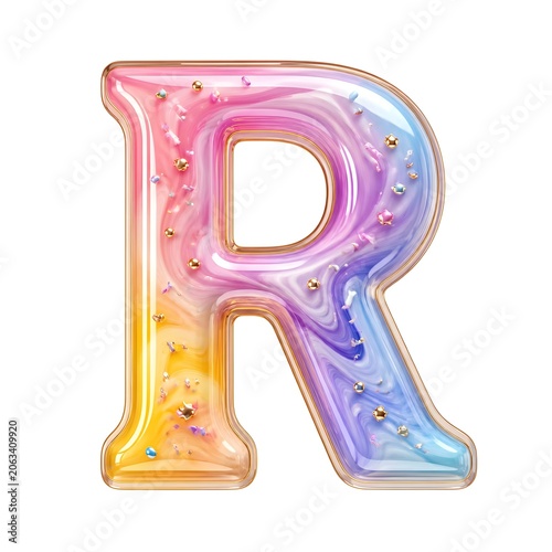 3D Pastel Rainbow Marble Letter R with Sweet Candy Sprinkles Typography
