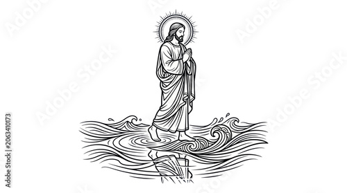 Foto Jesus Walking on Water, Miraculous Biblical Scene, Religious Illustration