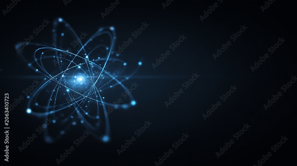 Fototapeta premium Abstract science background featuring a glowing digital atom model