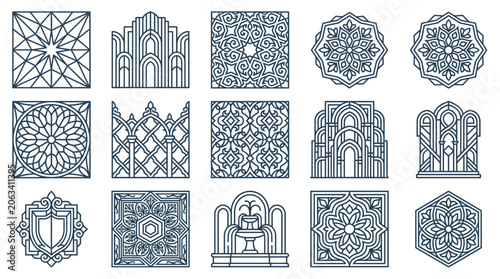 Schilderij op canvas Intricate Islamic Geometric Patterns Collection.