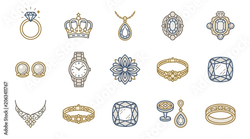 Fotografi Jewelry icons with precious stones.