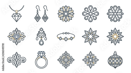 Tableau sur toile Jewelry and Ornaments Line Drawings.