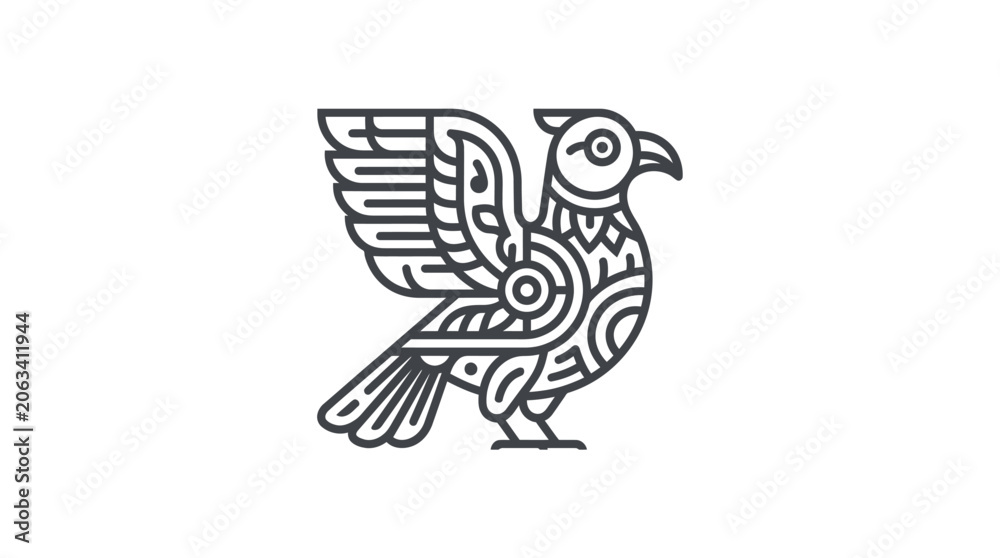Obraz premium Bird profile icon with intricate geometric tribal patterns.
