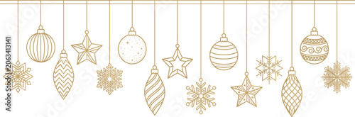Fotografía Elegant Christmas Hanging Ornaments Border Vector Featuring Snowflakes Stars and
