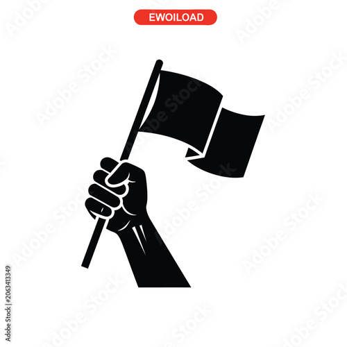 Human hand holding a waving flag as a symbol of victory