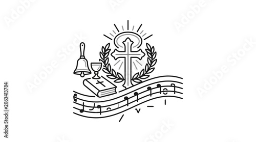 Fotografie Christian religious symbols icon with cross bible and music.