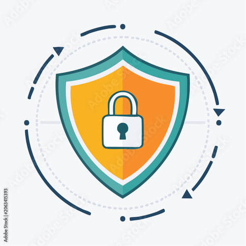 Digital Security Shield with Lock Icon and Abstract Network Elements