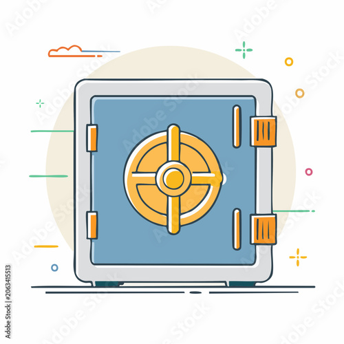 Illustration of a blue safe with a yellow dial