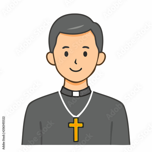 Illustration of a Catholic Priest Wearing a Cassock and Cross