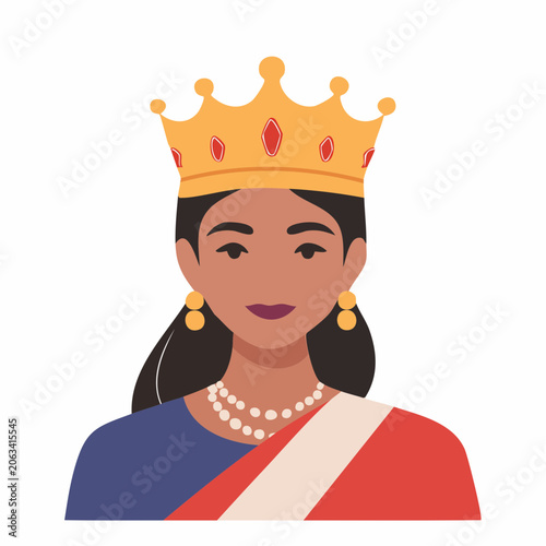 Illustration of a Queen wearing a crown and sash