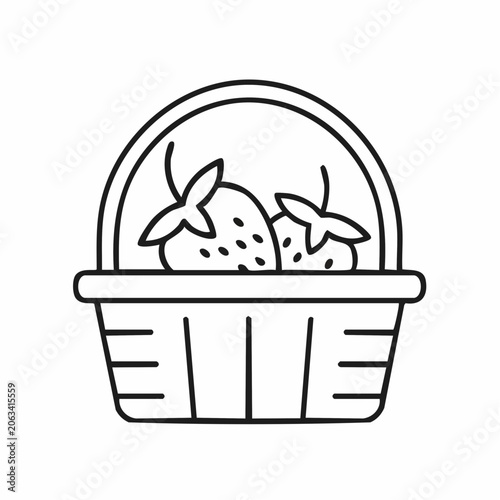 Line Art Illustration of Strawberries in a Basket