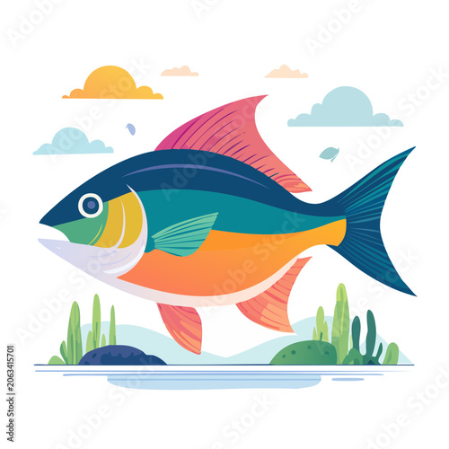 Tropical fish flat design vector illustration