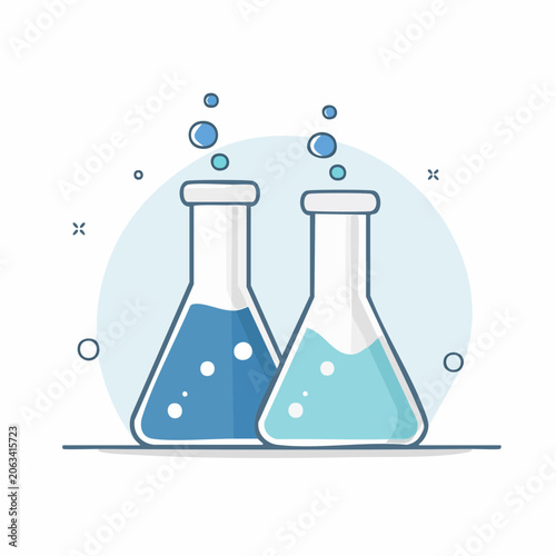 Two laboratory flasks with bubbling liquid