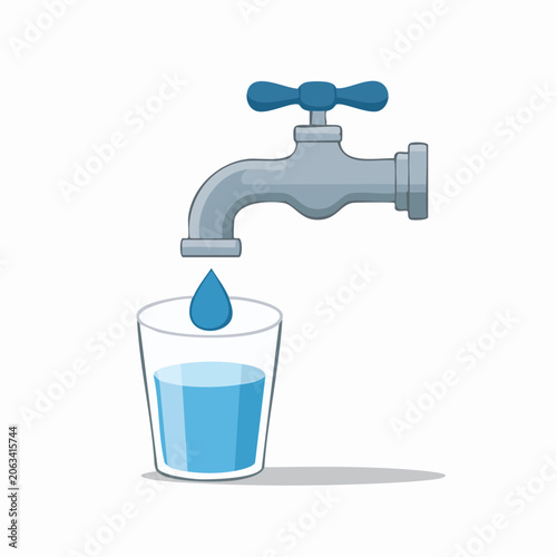 Water dripping from faucet into glass