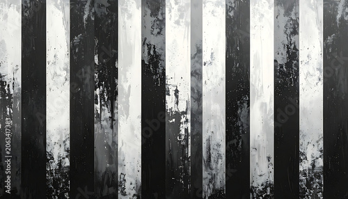 Distressed black and white vertical striped background with weathered grunge texture