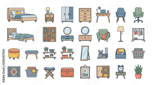 Pixel Art Furniture and Home Decor Icon Set