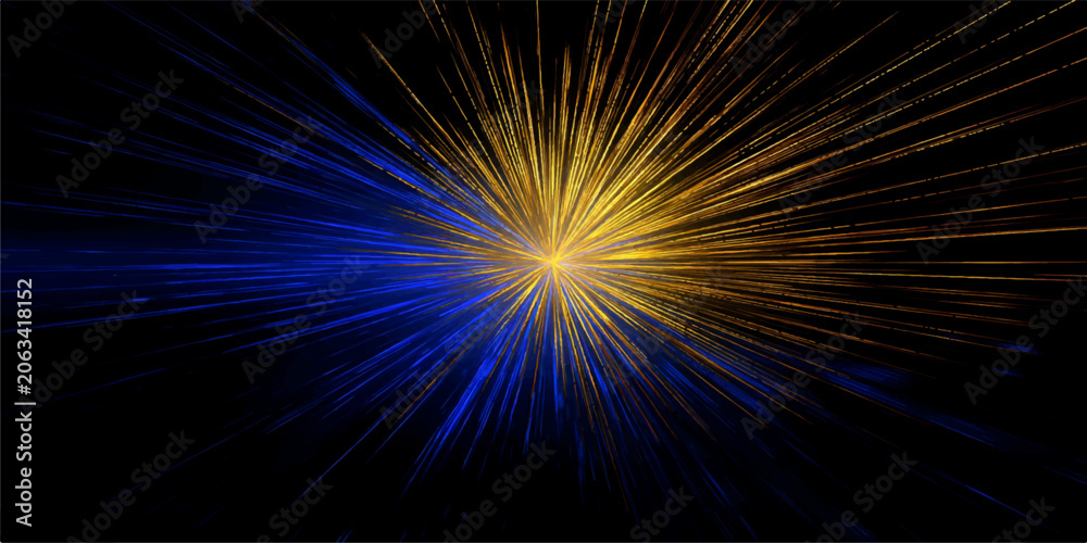 Obraz premium Abstract blue star background with glowing space light, galaxy energy burst and fractal design
