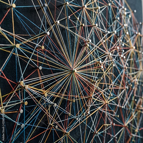 Abstract Network Connection Art - String and Nail Design