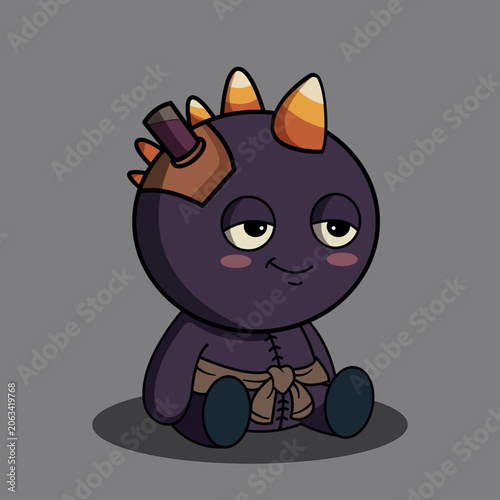 A sleepy purple dragon sits on a gray background with a bottle. A cute purple dragon with a bottle on its head sits sleepy. dragon, purple, sleepy, unicorn, bottle