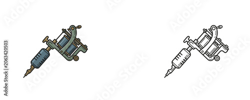 Fotografía Induction tattoo machine vector illustrations in flat color and black line style