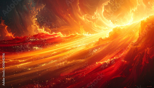 Fiery abstract explosion with glowing particles and vibrant golden streaks of light, dynamic energy background for digital motion design
