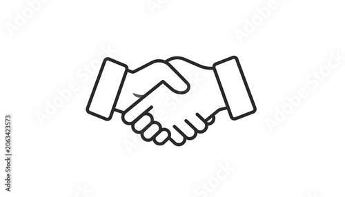 Black and white line art depicting two hands clasped in a handshake, symbolizing agreement