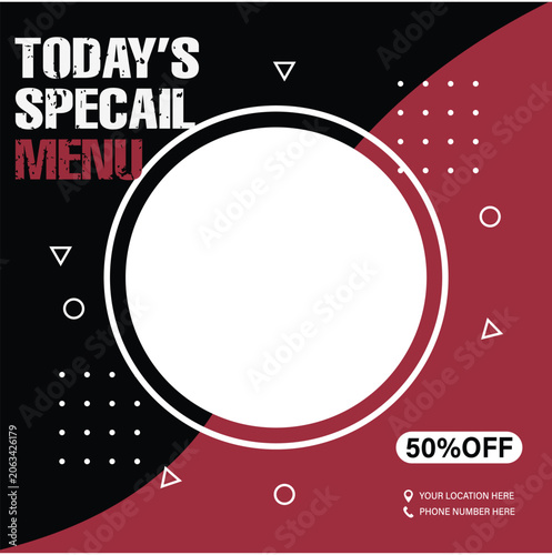 Fotografi Today's Special Menu Restaurant Social Media Banner Template, Menu template features a blank circle for daily food specials