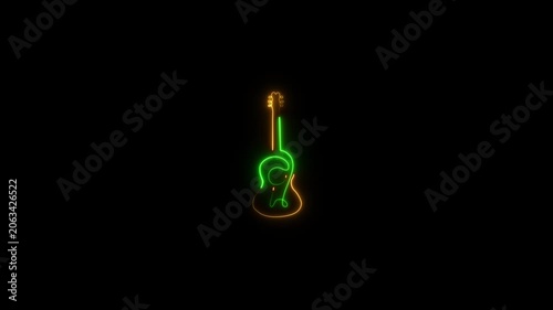
Neon guitar icon animation,Abstract glowing neon guitar icon animated on black background. Acoustic guitar Music instrument icon. 4k video animation.