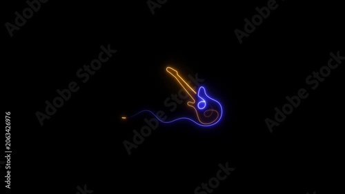 
Neon guitar icon animation,Abstract glowing neon guitar icon animated on black background. Acoustic guitar Music instrument icon. 4k video animation.