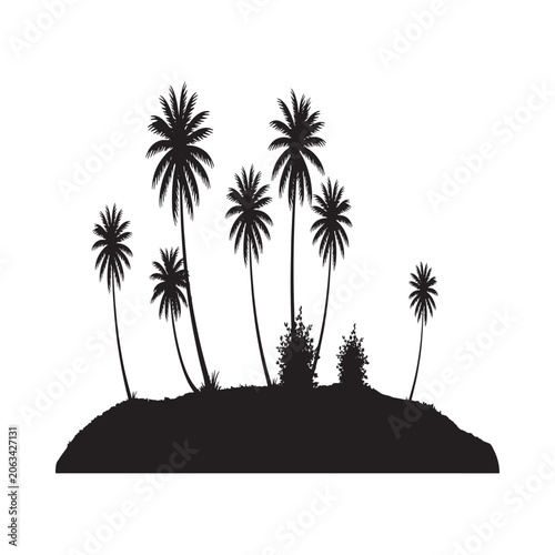 Photos Palm trees and island silhouette against a white background
