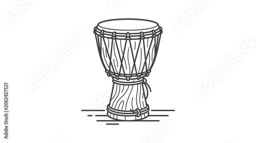 Photography Minimalist line art of single djembe percussion drum.
