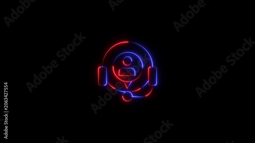 Neon dynamic neon man and help desk icon  animation,Neon computer icon depicts virtual assistant providing online support and information 4k video motion.