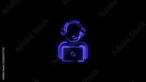 Neon dynamic neon man and help desk icon  animation,Neon computer icon depicts virtual assistant providing online support and information 4k video motion.